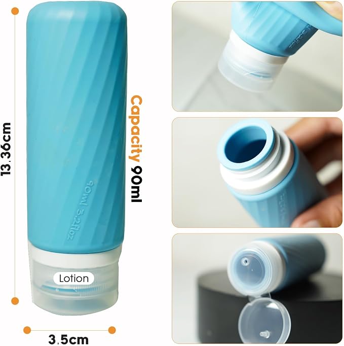 Laxen 5 Pack Travel Bottles for Toiletries with Clear Bag, Leak Proof, Refillable, TSA Approved Silicone Travel Containers for Shampoo and Conditioner, Travel Essentials Toiletry Bottles - Image 3