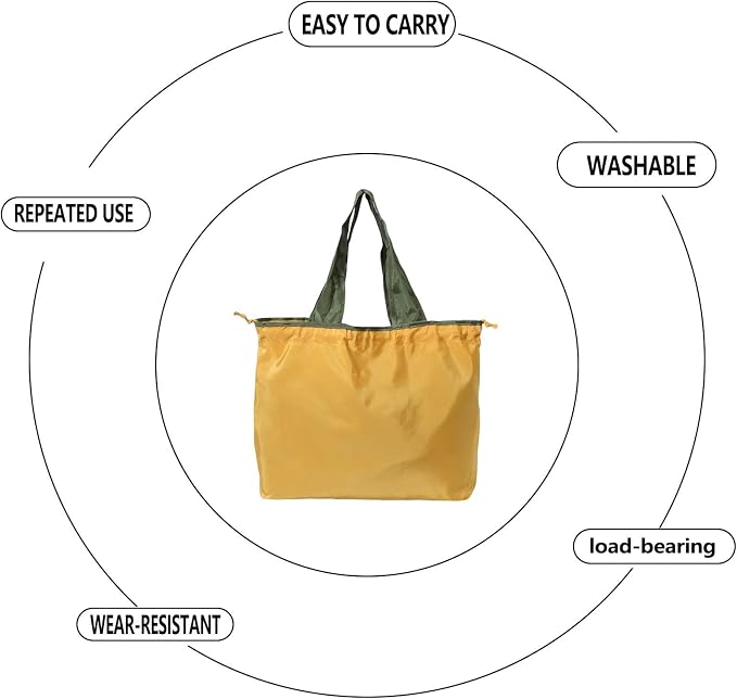 Reusable shopping tote bag, large capacity drawstring tightening top, foldable grocery tote bag, shoulder bag - Image 4