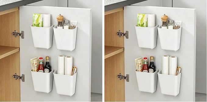 4 Piece Kitchen Cabinet Door Storage Box,Self Adhesive Wall Mounted Storage Box,Wardrobe/Bathroom/Refrigerator Small Items Organizer (Pack of 2) by Nmgkokew