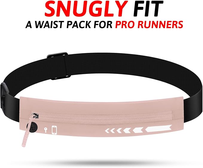 USHAKE Slim Running Belt for Women Men-Runners Phone Holder Fanny Pack, Adjustable, Bounce Free Waist Pouch bag for Workout, Money Belt, Run Gear Accessories Pink - Image 2