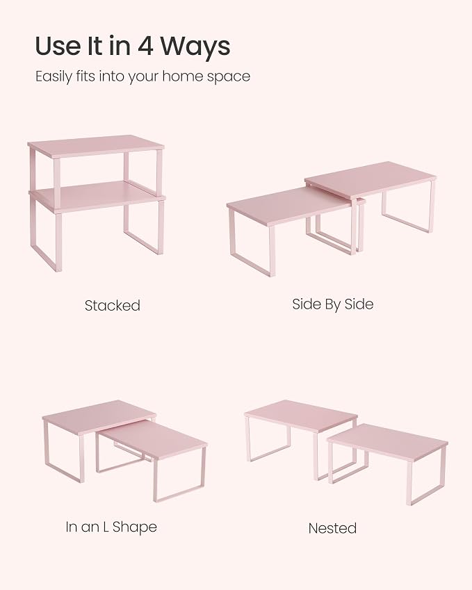 SONGMICS Cabinet Organizer Shelf, Set of 2 Spice Rack, Kitchen Storage | Kitchen Counter Storage Spice Rack, Particleboard, Steel, Jelly Pink, BYSTRO Collection UKCS020S01 - Image 4