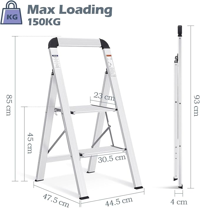 KINGRACK Aluminium 2 Step Ladder, Lightweight Step Stool with Non-Slip Pedals, Handrail, 330LBS Foldable Step Ladder for Kitchen, Garage, Home, Space Saving, Sturdy and Portable, Silver - Image 2