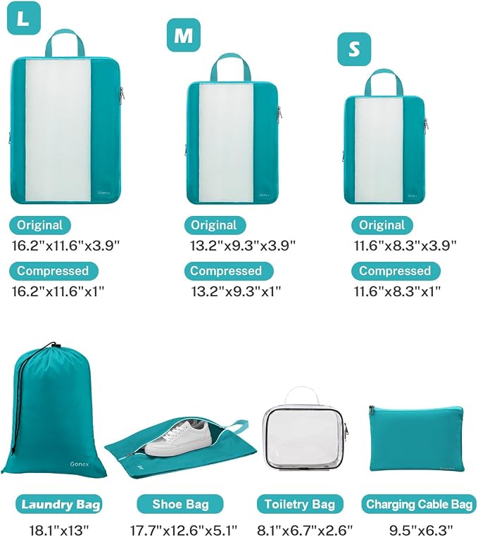 Gonex Compression Packing Cubes for Travel, Mesh Bags Luggage Organizers | Set of 8 with 4 Bags for Toiletry Essentials, Fits 20"Carry-on Suitcases, Double Zipper Compression, Lightweight (1.08 lbs) - Image 3