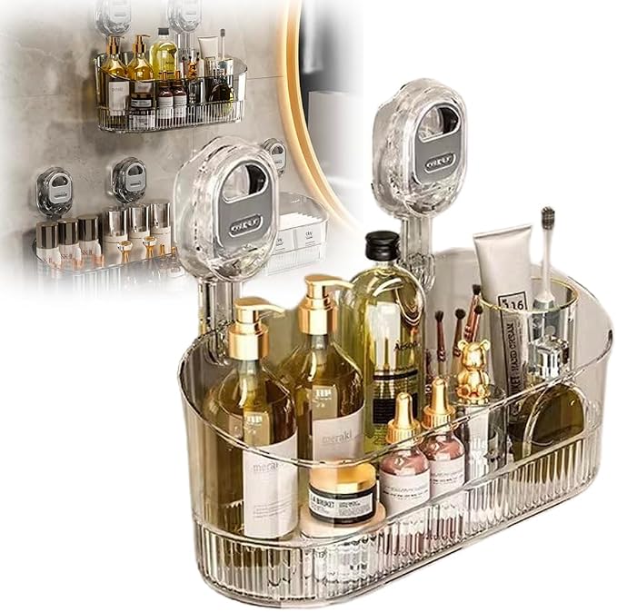 No-Drill Bathroom Suction Storage Box,Large Capacity & Strong Load-Bearing,Removable Shower Basket,Glacier Pattern Suction Cup Shower Caddy Hanging Shower Shelf Organizer (Clear 1pcs) by SF-ZXTINP