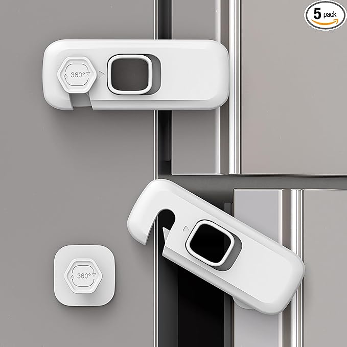 Baby Proofing Fridge Locks for Kids, 5 Pack Pet&Child Safety Refrigerator Lock for Kids, Child Proof Freezer Lock for Residential Garage Fridge or Camper RV Refrigerator, Fridge Door Latch, White by simplifyingParentingenhancingJoy