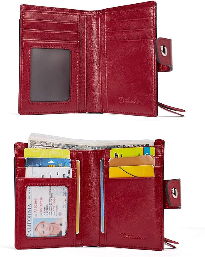 BOSTANTEN Leather Womens Wallet Small RFID Blocking Credit Card Holder | Removable ID Window, Zipper Coin Pocket, Bifold, Minimalist, Fits Small Purses, Daily Use, Ladies Gifts, Red - Image 4