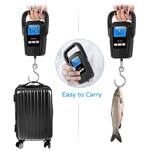 Digital Fish Scale Hanging Scale Fishing Scale, SKEAP 110lb/50kg Luggage Scale,Fish Weighing Scale, Upgrade Large Handle & Backlit LCD Display, Black,Fishing Gifts for Men,Black - Image 2