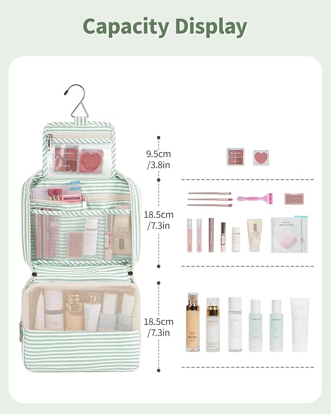Narwey Small Hanging Travel Toiletry Bag for Women, Travel Bag for Toiletries, Makeup Bag Organizer Cosmetic Bags Make Up Bags for Girls - Image 4