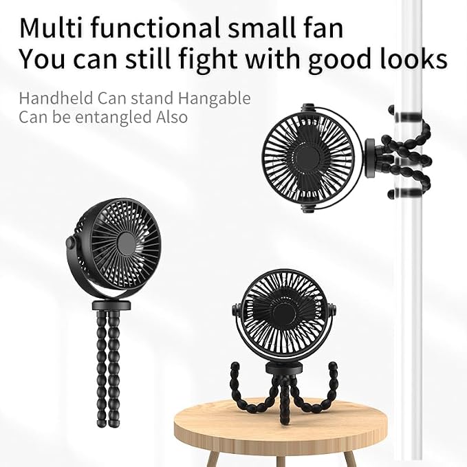 snawowo Mini Portable Stroller Fan, 3000mAh Battery Operated Personal | Small Handheld Fan with Flexible Tripod, 360 Rotate 3 Speed Rechargeable Clip on for Car Seat Crib Treadmill Travel Camping - Image 6