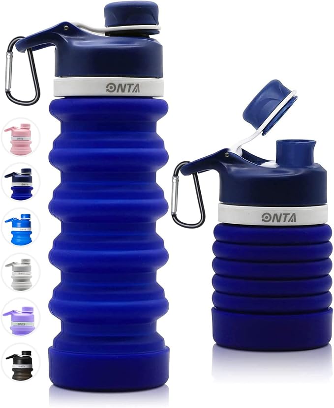 ONTA Collapsible BPA Free Silicone Water Bottle, 20oz - Portable, Leakproof, Easy Clean, Shatter Resistant, Travel Friendly by ONTA