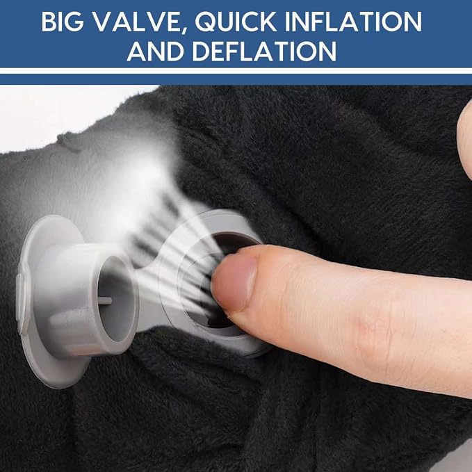 Inflatable Travel Pillow for Airplane Inflatable Neck Pillow for Traveling with Soft Velvet Washable Cover for Sleeping, Airplane,Train, Car, Office, Contoured Eye Masks, Earplugs - Image 4