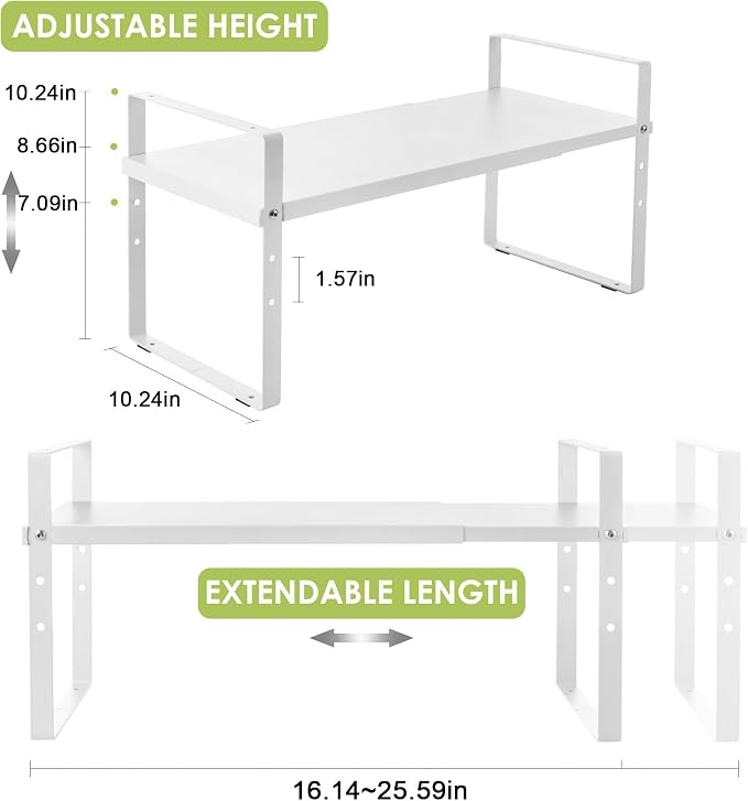 Across-Star Expandable Cabinet Shelf Organizer Rack, Stackable Kitchen Counter Storage Shelves Stand, Adjustable Height Pantry Shelf Spice Rack - Image 5