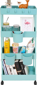 4 Tier Slim Rolling Utility Kitchen Cart Bathroom Organizer for Narrow Places Multipurpose Storage Shelve Mobile Trolley for Bedroom Laundry Office Restaurant Garage Pantry (Teal) by AYVANBER