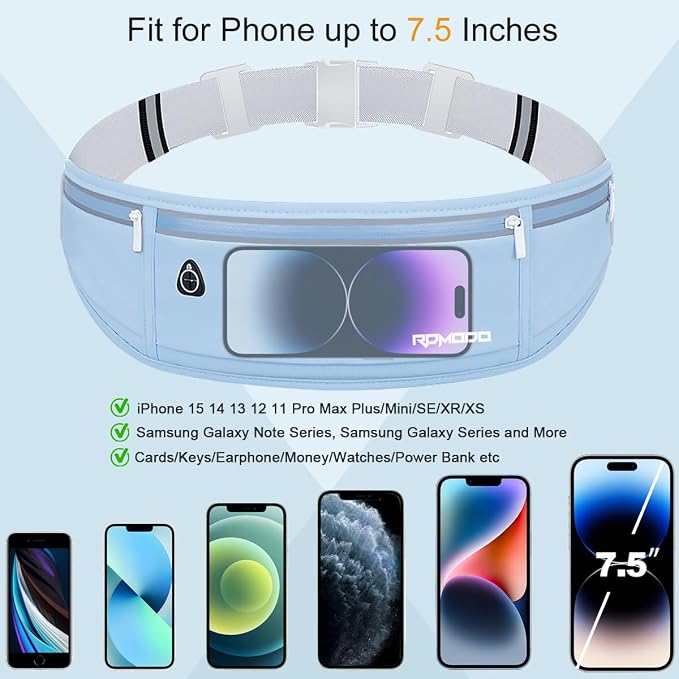 Fanny Pack for Men, Slim Running Belts Waist Pack for Women, Blue | Water Resistant Runner Belt, No Bounce & Lightweight, Running Waist Belt for Phone Card Key, Phone Holder for Jogging Workout - Image 4