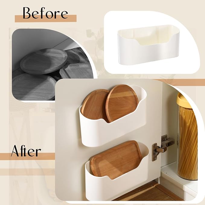 4 Pack Adhesive Cabinet Door Organizer, Lid Organizer Wall Mounted Pantry Door Organizer Bin Holder for Lid Wall Organizer for Kitchen RV Bathroom (Classic,Same Size) - Image 4