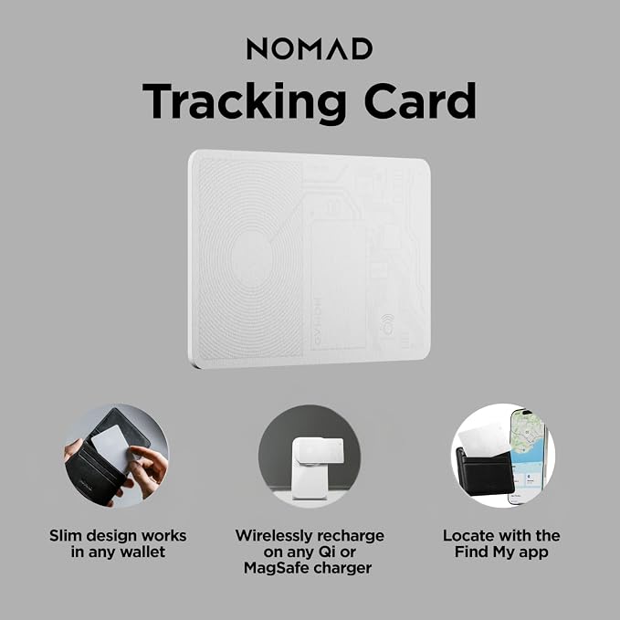 Nomad Tracking Card White, Slim Card Tracker with IPX7 Waterproof and Dust Proof - Card Tracker for Wallet & Luggage, 5 Months GPS Tracker Long Battery Life, Rechargeable, Compatible with iOS Only - Image 3