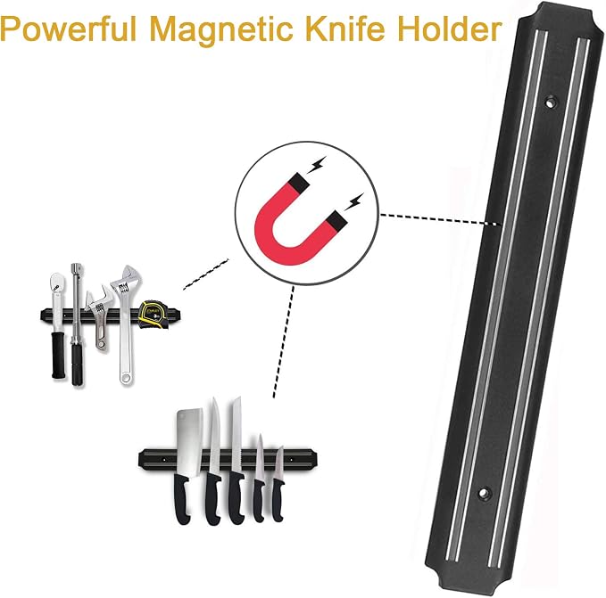 Magnetic Knife Strips(15 Inch X Set Of 2) Magnetic Knife Storage Strip, Knife Holder, Knife Rack, Knife Strip, Kitchen Utensil Holder, Tool Holder, Multipurpose Magnetic Knife Rack - Image 3