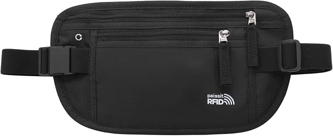 Small Unisex Money Belt For Men and Women, Slim Passport Holder RFID Blocking Travel Essentials Pouch with Adjustable Strap Small Waist Pouch for Workout Running Travelling Hiking by paissit