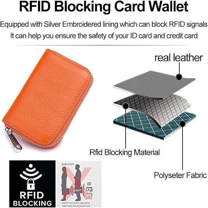 RFID Credit Card Holder Genuine Leather Credit Card Wallet with Zipper | RFID - Image 6