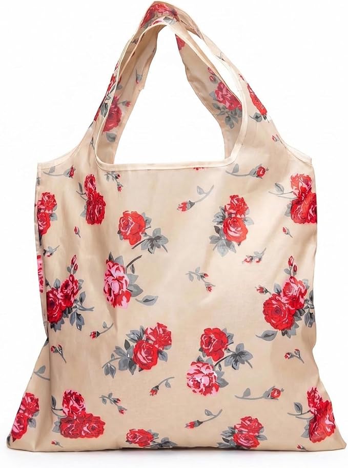 1 Pack Reusable Shopping Bag, Foldable Grocery Bag (Rose) | Large Capacity, Washable, Grocery Tote, Utility Travel Shoulder Bag by MOLOVACase
