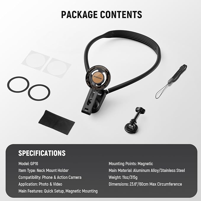 NEEWER Magnetic Neck Holder for Action Camera & Phone, GP16 | Tripod Chest Mount, Compatible with GoPro DJI Insta360 MagSafe iPhone Android, Phone Holder for POV Video Recording Vlog - Image 8