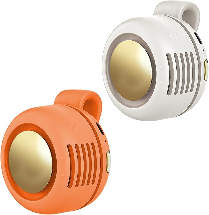 Portable Clip-On Fan, Mini USB Rechargeable 360° Rotatable Fan, Personal Fan 3-Speed Silent Mini Bladeless Fans (2 pack(white+Orange)) by Ahuccf
