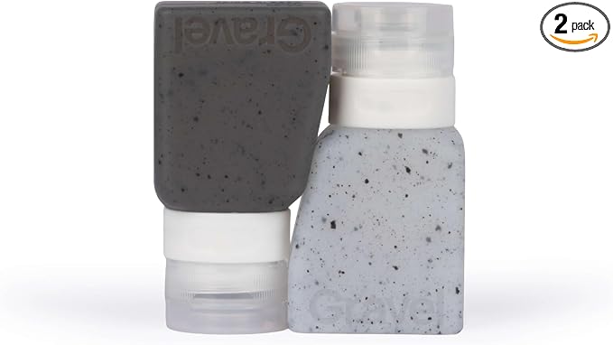 Gravel Silicone Travel Bottles for Toiletries 3oz (2-Pack) – Leakproof, BPA-Free, TSA Approved Travel Bottles with Label System for Shampoo, Conditioner, and Liquid Toiletries (Clear & Gray) by Gravel