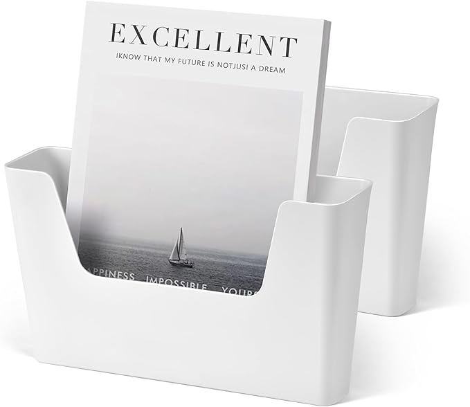YOHOM Adhesive File Holder Plastic Document Folder Door No Drilling Mount Mail Magazine Organizer A4 Filing Envelopes Folder, Office Wall Mount Single Pocket (WHITE, 2 PCS) by Yohom