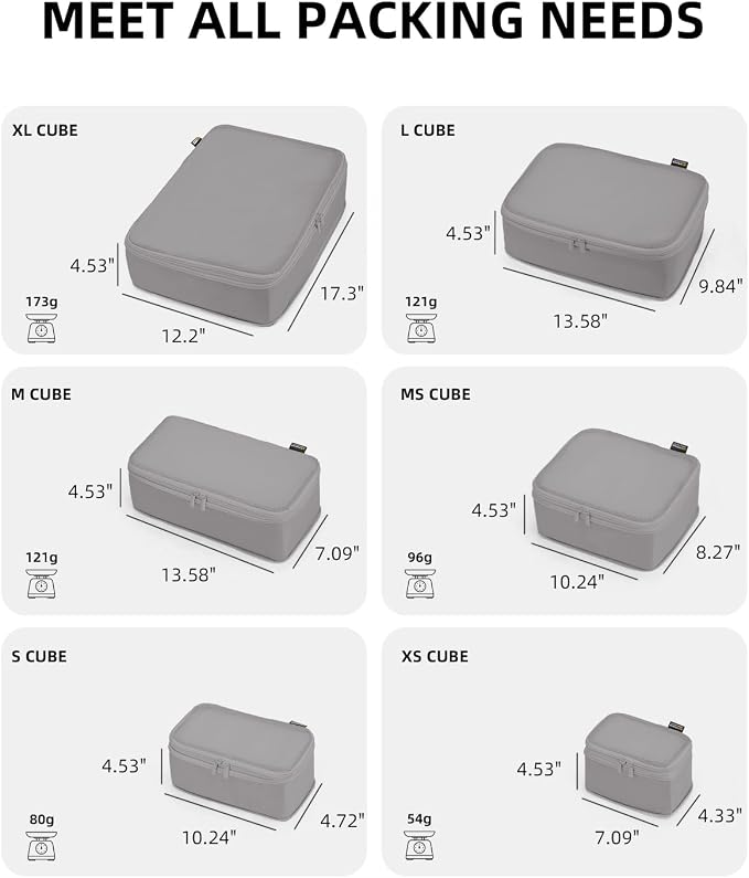Compression Packing Cubes for Travel, 6-Piece Set (Large/Medium/Small), Double-Zip Luggage Organizers for Suitcase & Carry-On, Clothes Storage Bags (Silver Gray, 6 Pack) - Image 4
