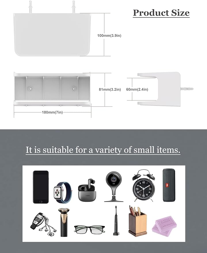 Bedside Wall Shelf Organizer, Small Bedside Shelf, (White) | Wall Mount for Bed, Stick on Wall Shelf, Double Tray Holder for Storing Cellphone, Glasses, Keys, Camera , Alarm Clock - Image 3