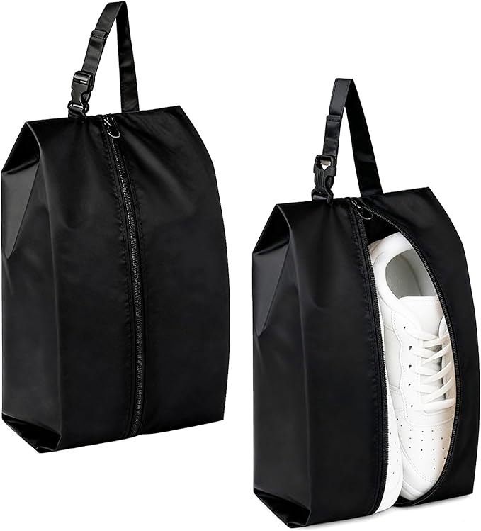Shoe Bags for Travel 2-Pack – Hainging Shoe Storage Organizers with Handle, Durable Bags for Packing, Gym, Sports, Dance, Tennis, Soccer, Baseball, Running (Black) by FTNA