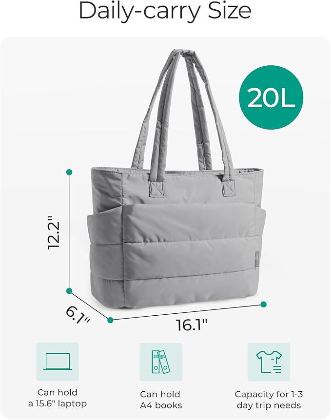 BAGSMART Tote Bag for Women, Lightweight Puffy Tote Bag with Compartments Shoulder Bag Handbag for Travel, Work, Gym | Lightweight - Image 4