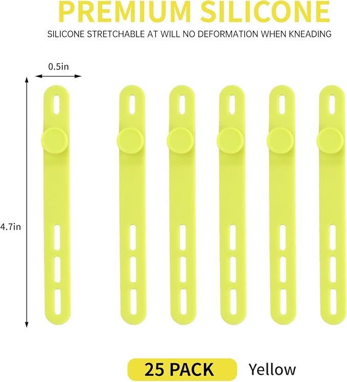Oligei 25 Pcs Silicone Cable Ties, Cable Ties Reusable, High Elasticity Cord Wraps for Electrical Cords, Cord Organizer for Earphone, Phone Charger(Yellow) - Image 2