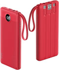 VRURC Portable Charger, Built in 4 Cables & Lanyard Power Bank 10000mAh | Compact USB C Charging Bank 5 Outputs for Multi Devices,Travel Essential for Hiking Camping Business Cruise Ship-Red(1 Pack) by Home