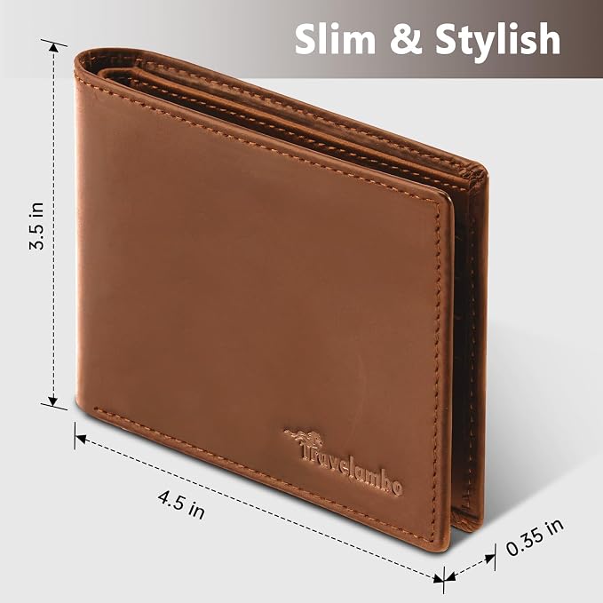 Travelambo Leather Wallet for Men, Slim Minimalist RFID Credit Card Holder | Mens Thin Bifold Pocket Wallet, Gift for Father, Tan - Image 5