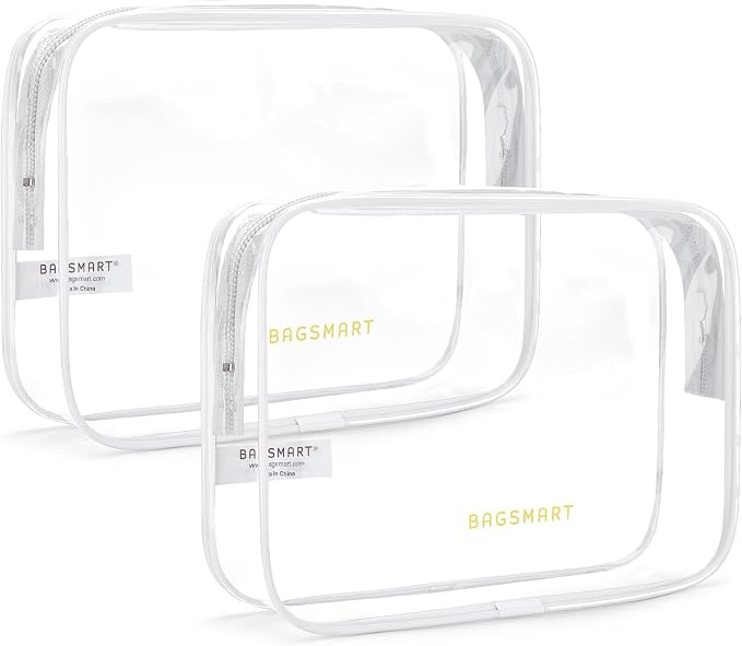 BAGSMART Clear Toiletry Bag 2-Pack TSA Approved Water-Repellent, White | Carry on Travel Accessories Bag, Airport Airline Quart Size Bags for Women Men, Makeup Cosmetic Bag by BAGSMART