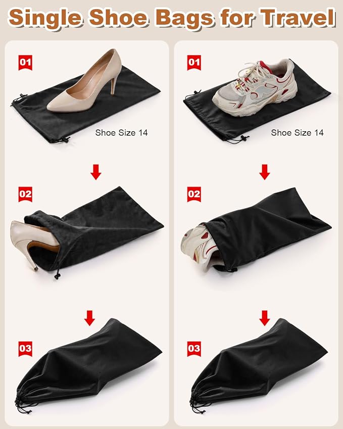 2 Pcs Single Shoe Bags for Travel, Velvet Bag, Black Beauty, 17.3x8.6 Inch | Washable & Reusable Travel Shoe Bags, Dustproof Shoe Bags with Drawstring Closure, Suitable for Travel, Home Storage - Image 4