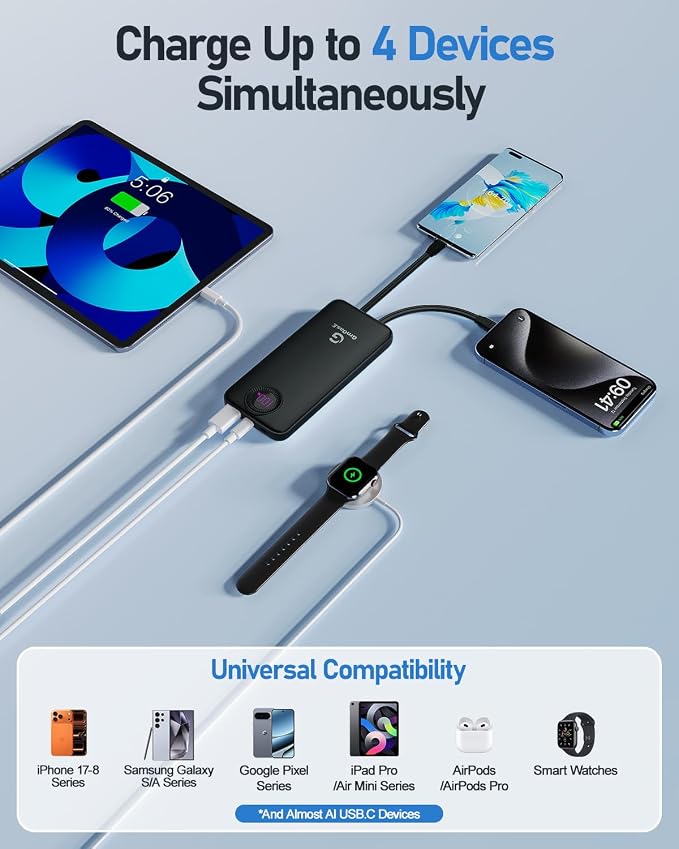 Power Bank,10000mAh 22.5W Max Portable Charger Built in Cables，4 Outputs 2 Inputs External Phone Powerbank,5V/3A Fast Charging Travel Charger for iPhone Android iPad,(Pearl Black) - Image 5