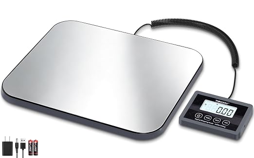 THINKSCALE 440lb Digital Shipping Scale, 1oz Accurate Postal Scale | Large Backlit LCD, Hold/Tare Function, USB & Battery Power for Packages, Luggage, Mailing and Small Business by THINKSCALE