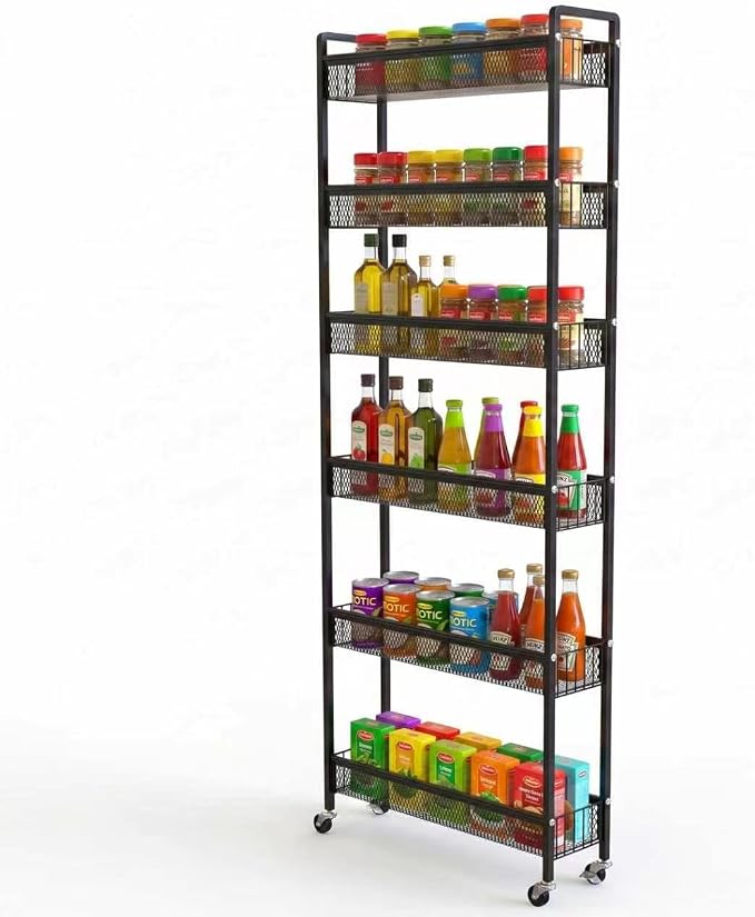 6in 6 Tier Slim Storage Cart with Wheels | Narrow Space Rolling Shelving Unit Organizer for Kitchen, Bathroom, Office by Unknown