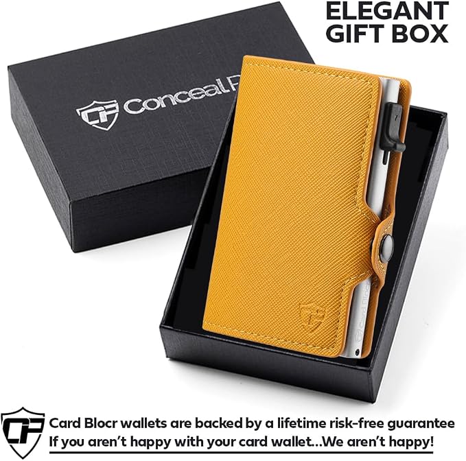 Pop Up Wallet for Women | Slim RFID Blocking Card Holder for Small Purse & Crossbody Bag | Compact Metal Wallet 4-6 Card Capacity | Saffiano Orange - Image 5
