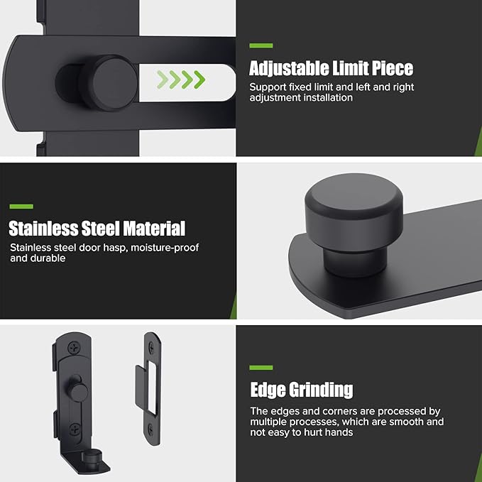 Barn Door Lock, 90 Degree Bifold Flip Door Latch, Black | Stainless Steel Angle Latch Lock for Barn, Bathroom, Outdoor, Garage - Image 4