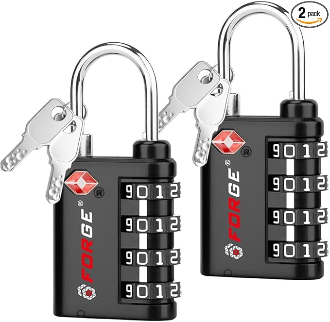Forge Dual-Opening: Key or Combination Lock, TSA Approved Lock for Luggage, Pelican case, Travel, Gym, School,Luggage Combination Lock,Travel Bag Lock (Black 2 Pack) by Forge
