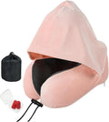 Travel Neck Pillow with Hood Memory Foam for Airplane | Ergonomic Neck Support,Adjustable Drawstring,Light Blocking Design,Removable Cover,Long Flight Comfort,Pink by BAIKEA