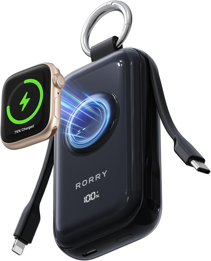 RORRY CharmGo Pro 45W Portable Charger Power Bank 10000mAh Battery Pack | Fast Charging, Built-in Cables, 3-in-1 Keychain Design, for iPhone, Apple Watch, iPad, MacBook, Travel Essential, Pocket Size by RORRY