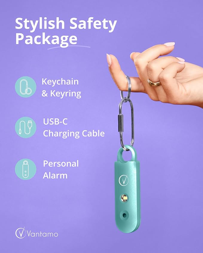 Vantamo Personal Alarm for Self Defense with Low Battery Notice, Strobe Light & Extra Loud 130 dB Double Speakers Safety Keychain Set for Women, Rechargeable Panic Button for Womens Self Defense - Image 3
