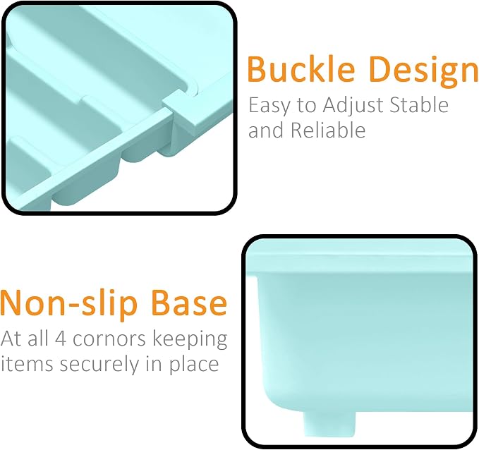 Homecor Silverware Organizer - Expandable Large Kitchen Drawer Organizer Utensil Organizer with 2 Knife Block Inserts, 22"x 19"Cutlery Tray with Drawer Dividers for Kitchen Flatware (Turquoise) - Image 8