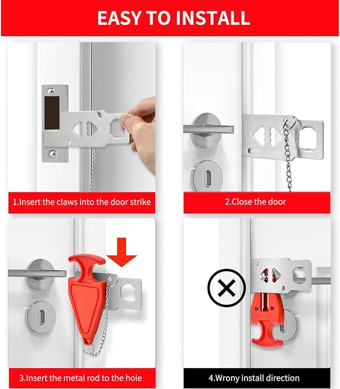 ZZRUI Portable Door Lock Extra Lock for Additional Privacy and Safety in Home,Hotel and Apartment,Travel,Bedroom,AirBNB(2 Pack) - Image 3