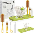 Travel Bottle Cleaner Kit with Foldable Bottle Drying Rack, Green | Auto-Open Rack & Vertical Brushs Drying Slots, 3 Silicone Brushes, Foldable Drying Rack, Dispenser, BPA Free. by YOTIME