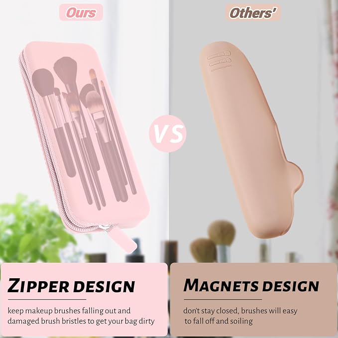 Travel Makeup Brush Holder, Silicone Makeup Brush Bag with Zipper Closure, Makeup Brushes Organizer Case Washable Makeup Pouch Holder Case for Daily, Work, Essentials（Pink） - Image 5